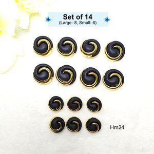 Set of 14 Round SPIRAL Navy Blue Resin Faux Gold Metal Round Buttons Blue Shank